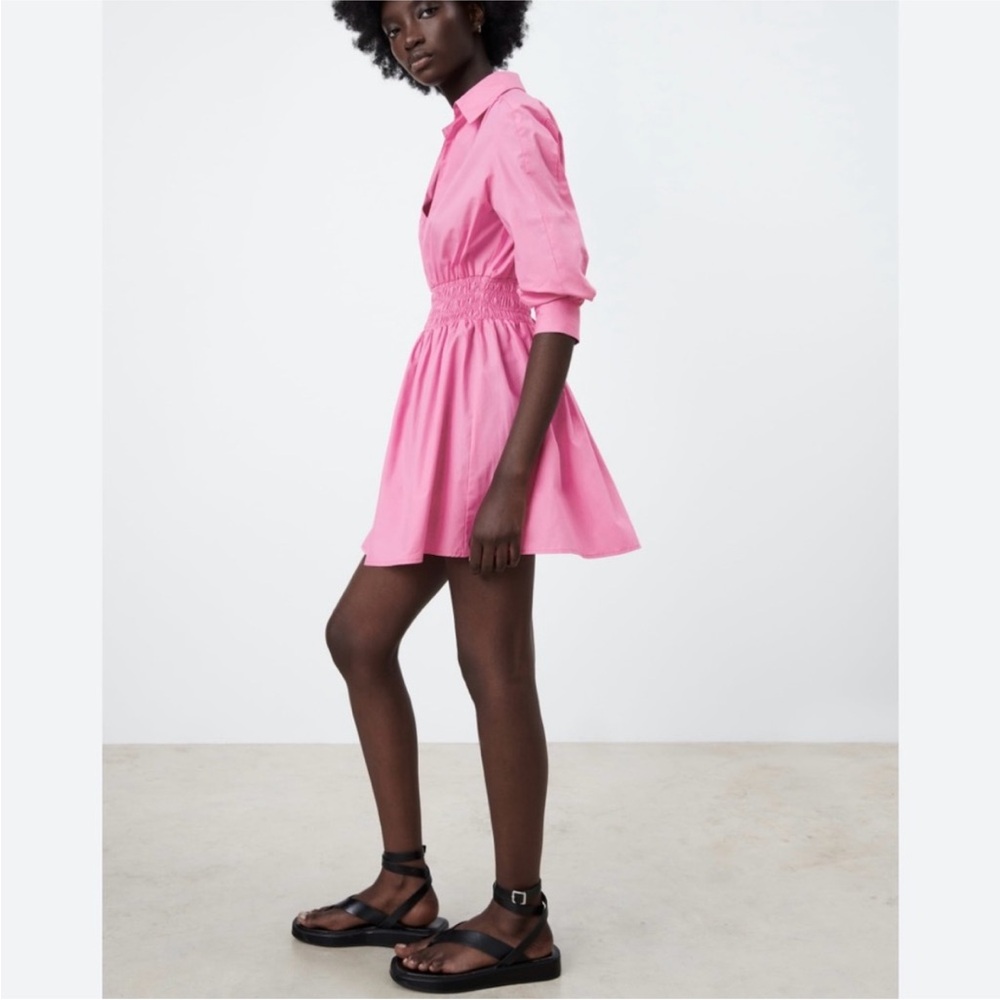 ZARA Poplin Cotton Pink Short Shirt Dress